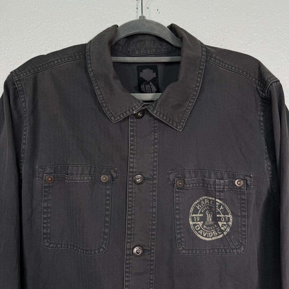 Harley Davidson Shirt Jacket Mens Large Chore Coat Button Up Biker Workwear - Picture 4 of 15